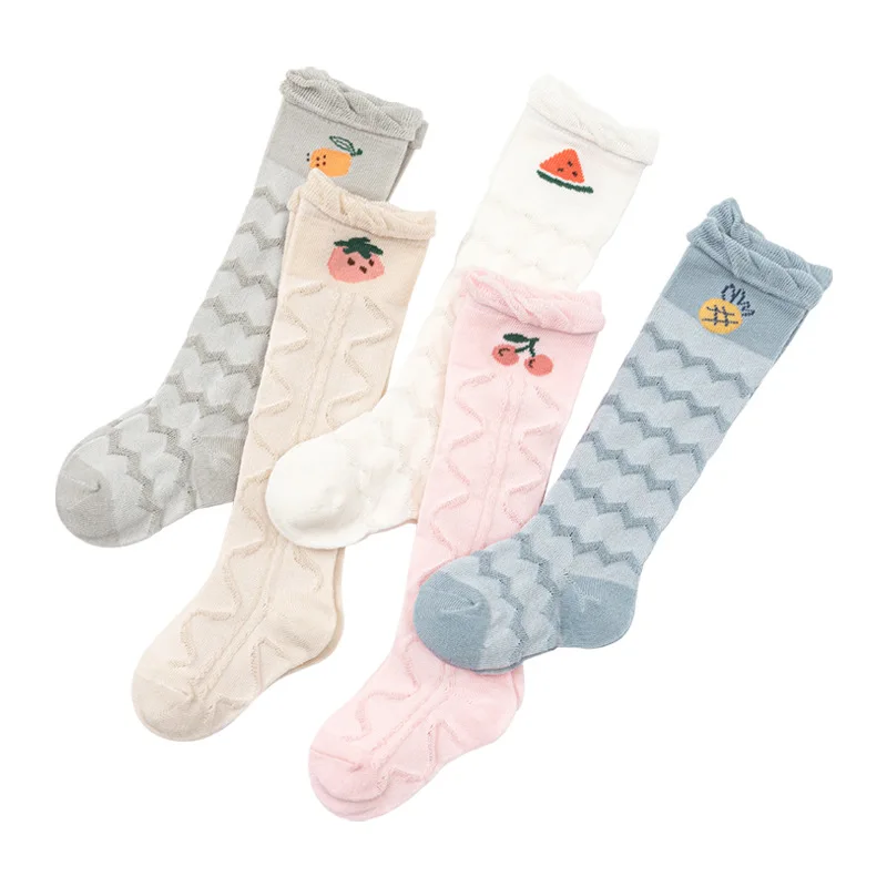 Chaussettes hautes en maille fine pour bébé et enfant, lot de 3 paires, chaussettes longues anti-moustiques, fruits de dessin animé, printemps et été