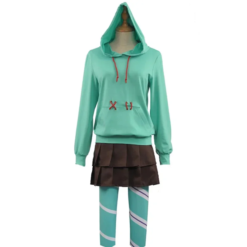 Halloween Ralph Cosplay Costume Vanellope By Schweetz Outfit Game Anime Hoodies Skirt Uniform Suit with Stockings Girl Women