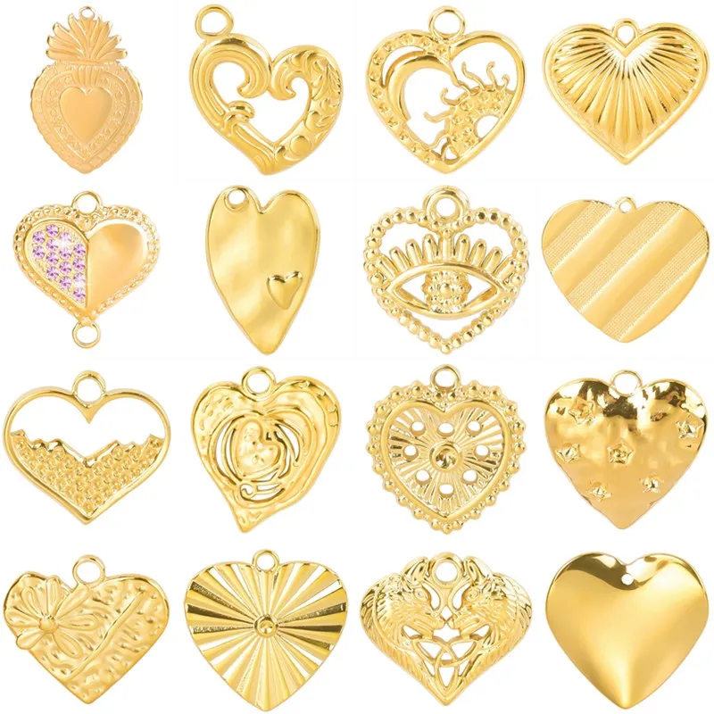 

Hearts Series Strawberry Rhinestone Flower Charm Wolf Irregular Pendants For Jewelry Making Sun Moon Eye Stainless Steel Charms