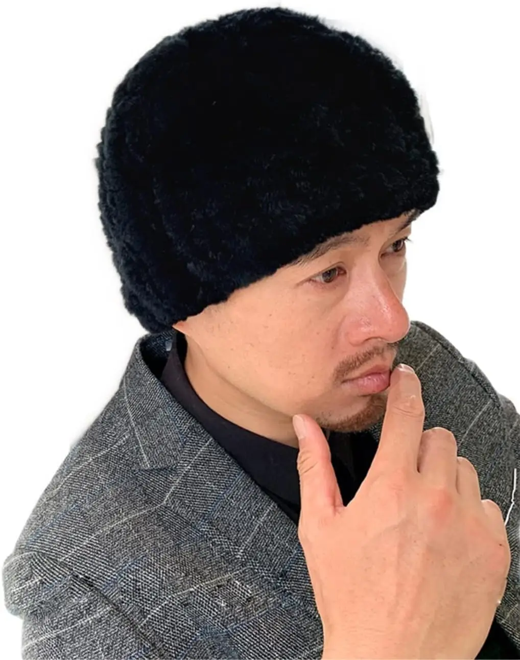 

Men Warm Skullies Beanies Real Rex Rabbit Hair Hat Knitted Cap High Elasticity Fall Winter Skiing Casual