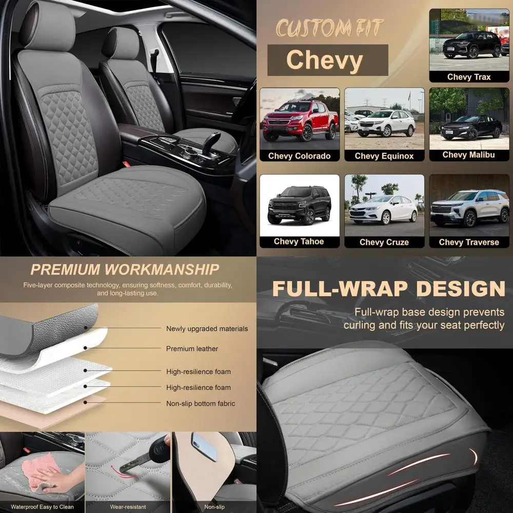 

Waterproof Leather Seat Covers for Chevy, 2-Pack Gray, Custom Fit for Colorado Equinox Malibu Tahoe Cruze Traverse Trax