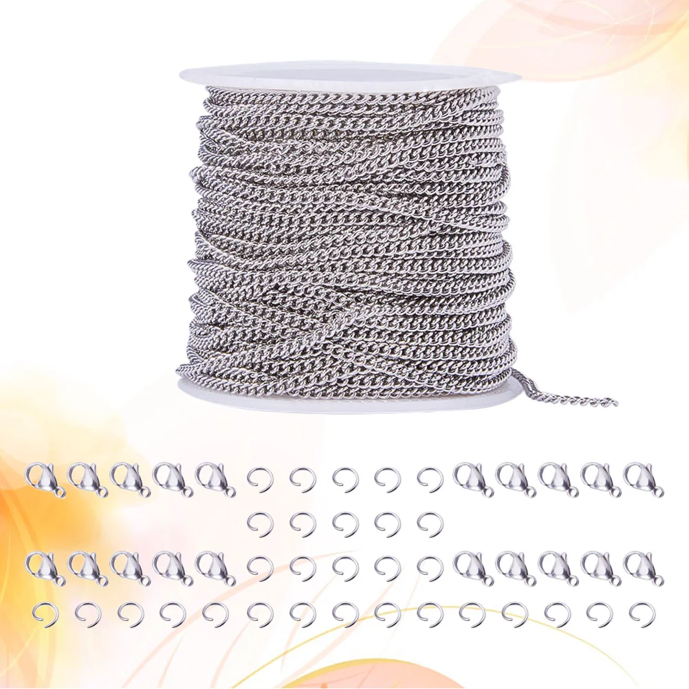 1Set Stainless Steel Necklace Making Kit 10m Single Chain Lobster Clasp Jump Rings for Jewelry Craft DIY Stainless Steel Chain