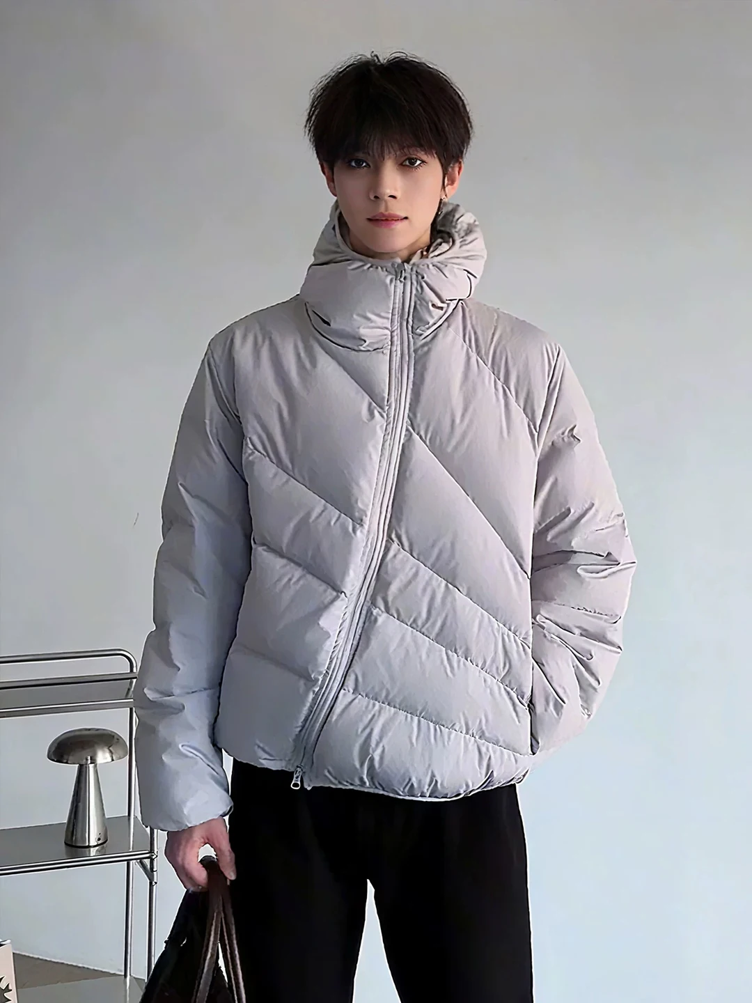 

Легкая мужская зимняя куртка-пуховик с капюшоном на молнии, теплая, ветрозащитная, с дизайном «риб»