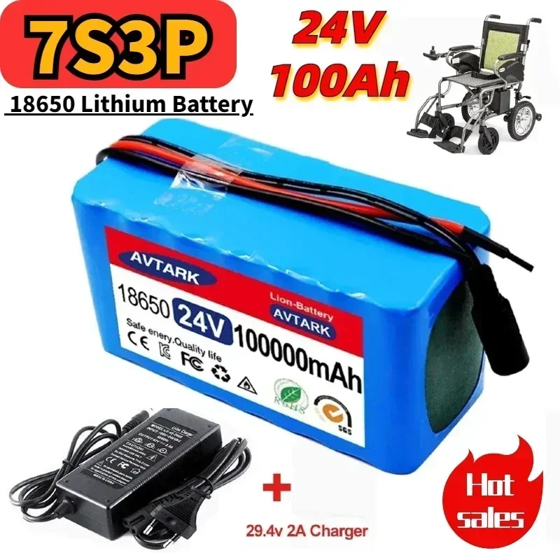 24V 100Ah 7S3P 18650 29.4V 100000mAh Li-ion Battery Pack for wheelchairs power Li-ion Replacement Battery + 2A Charger