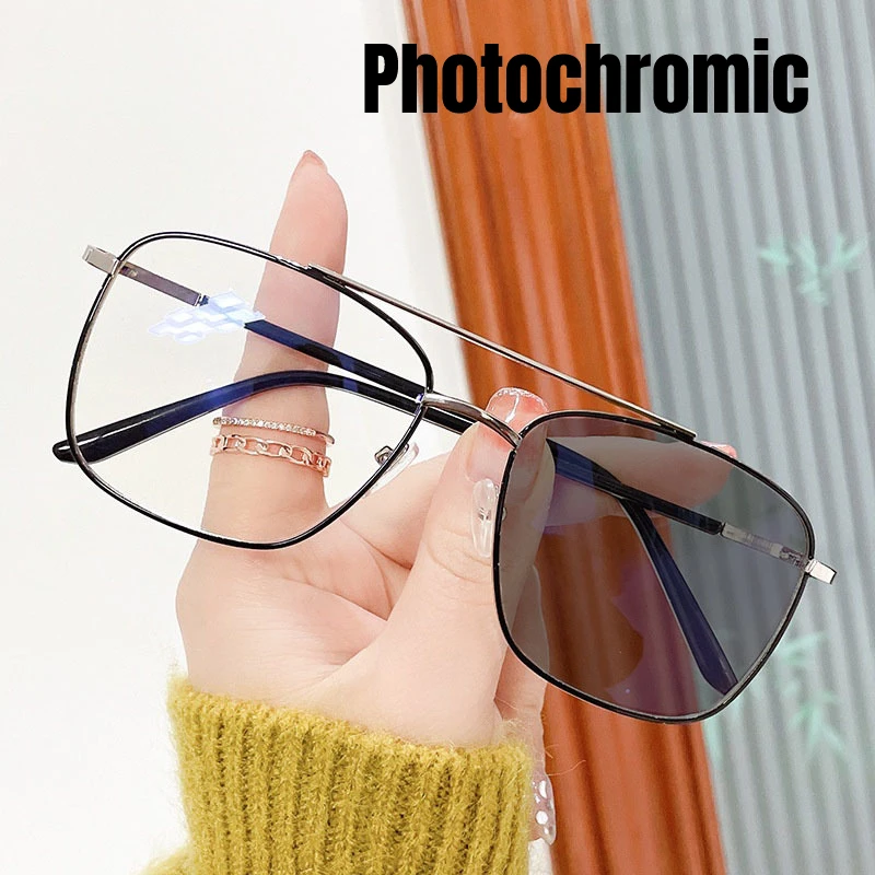 

Модные металлические фотохромные солнцезащитные очки для мужчин и женщин, квадратные солнцезащитные очки в стиле ретро, классические антибликовые солнцезащитные очки-хамелеоны для вождения UV400