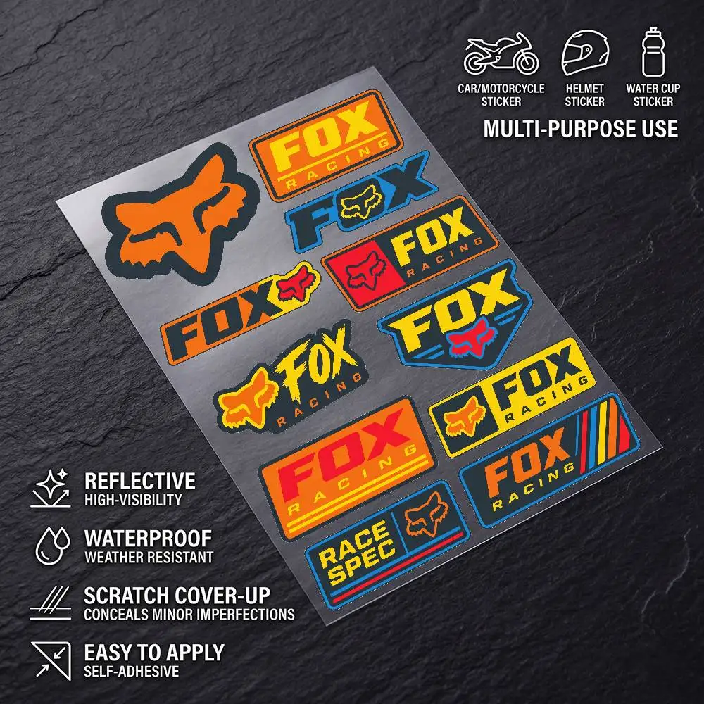 Fox RA-C-ing High Visibility Reflective Waterproof Decal Scratch Hide Sticker Fit Car Motorcycle Helmet Refrigerator