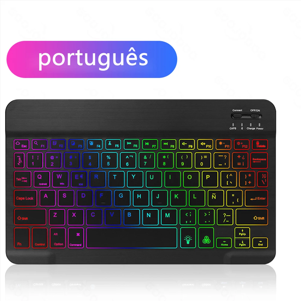 EMTRA Bluetooth-toetsenbord met achtergrondverlichting en achtergrondverlichting voor IOS Android Windows voor iPad Portugees toetsenbord Spaans toetsenbord en muis