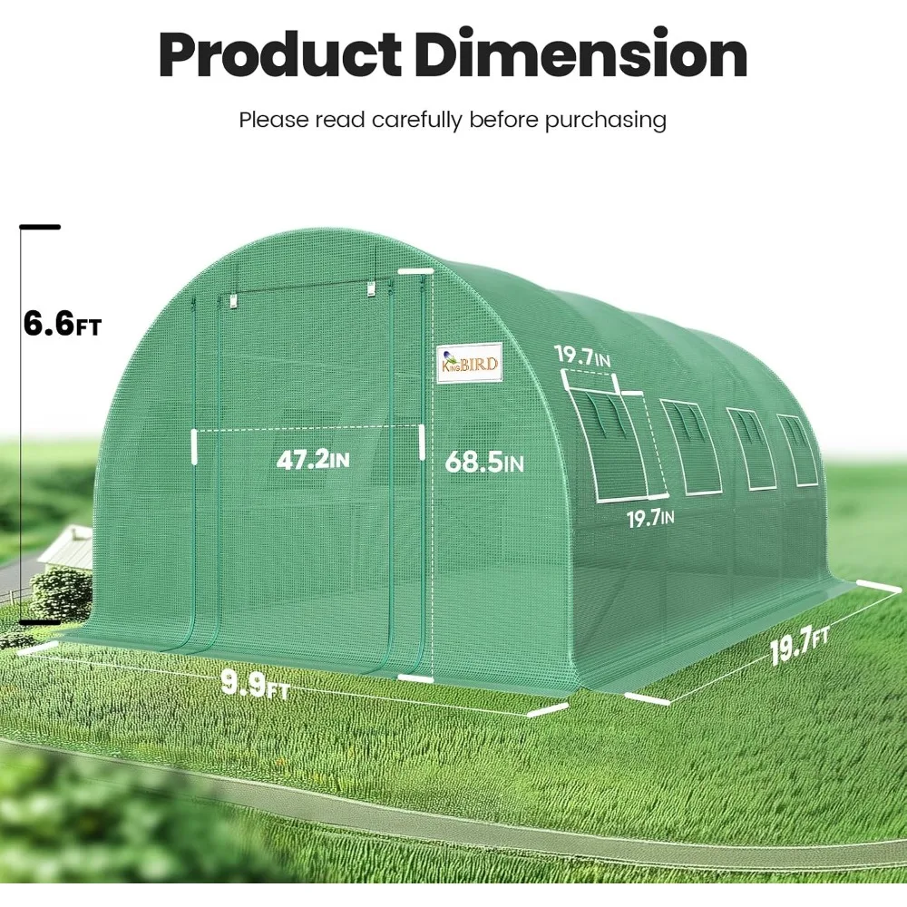 KING BIRD 20x10x6.6FT Walk-in Greenhouse for Outdoors, Large Heavy Duty Garden House