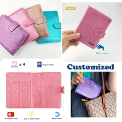 Customized Sparkling Fashion Multi Travel Rfid Passport Holder Cover Wallet Bag Protector Luxury Leather Wallet Case For Women