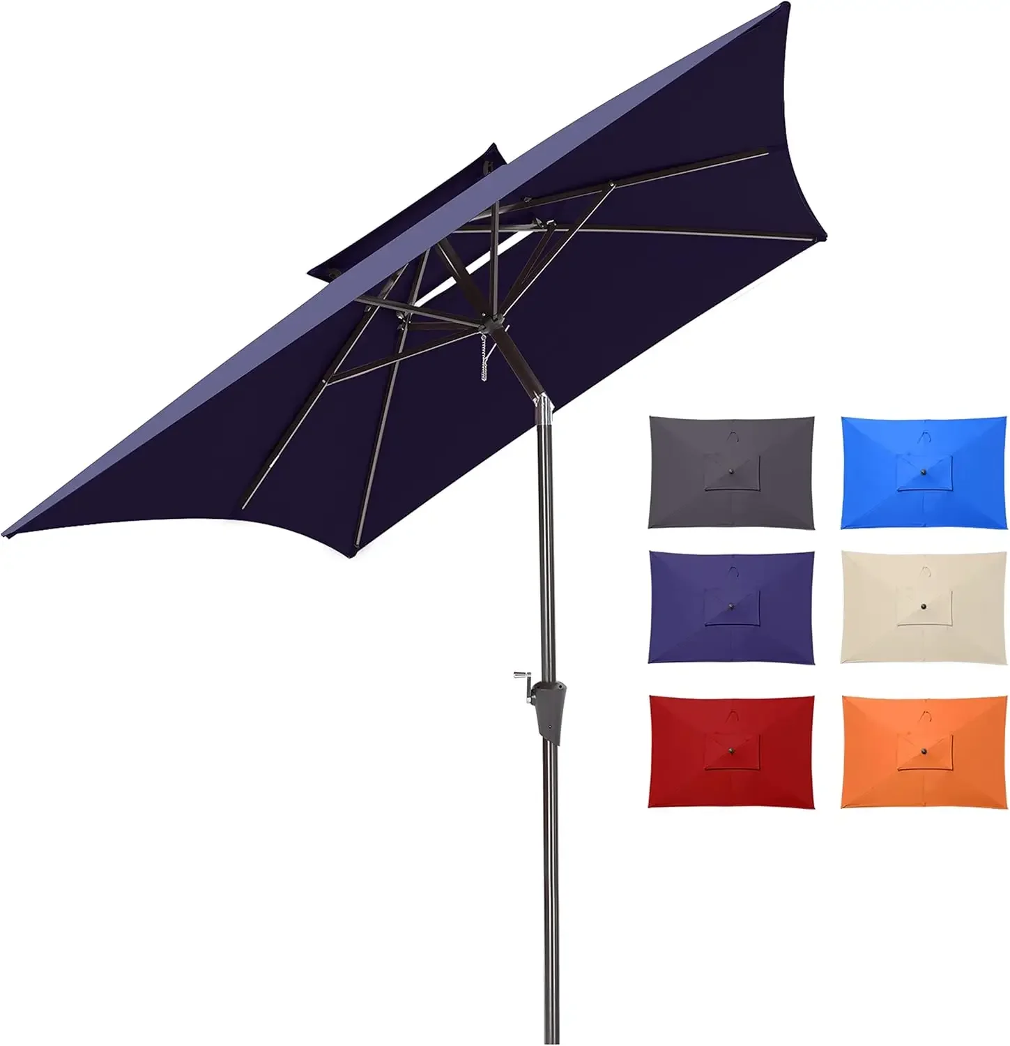 

6.6x10ft Rectangle Patio Umbrellas 2 Tiers Outdoor Table Umbrella with Push Button Tilt and Crank for Pool, Backyard, Deck