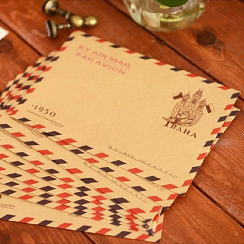 Vintage Kraft Paper Envelopes for Business Invitations Postcard Letter Wallet Envelope for Gift Air Mail Stationery 10Pcs