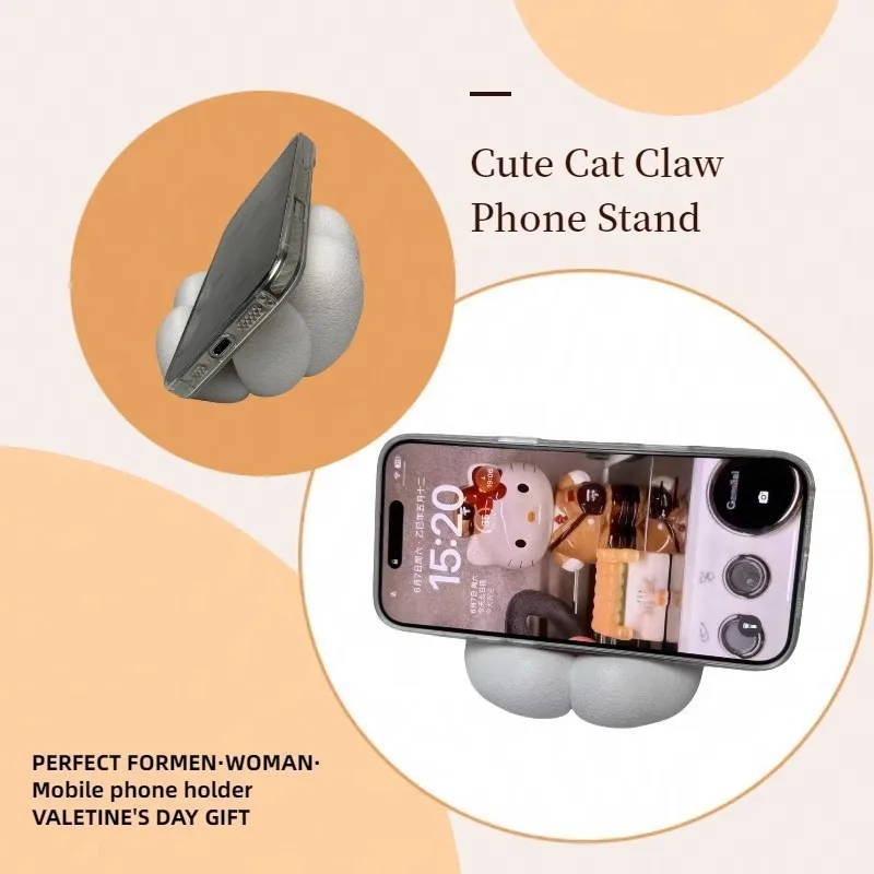 Cute Cat Paw Phone Stand, 3D Print Desktop Holder, Anti-Slip Lazy Bracket for Watching Videos view 3