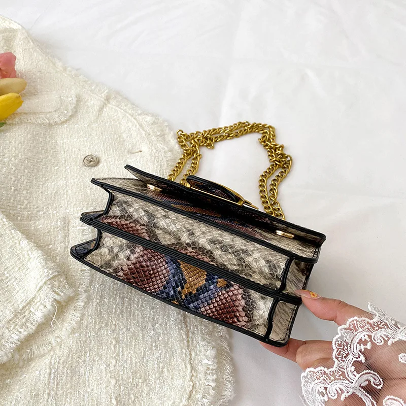 Bolsa crossbody vintage com estampa de pássaro e cobra para mulheres 2025, bolsa quadrada pequena exclusiva, bolsa de ombro de couro pu retrô chique