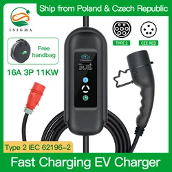 Sigma-cargador de coche eléctrico, caja de carga de 10m de largo, 16A, 1/3 fases, 3,6 kW, 11kW, EV, Tipo 2 IEC 62196-2, para enchufe de carga EVS estándar de la UE