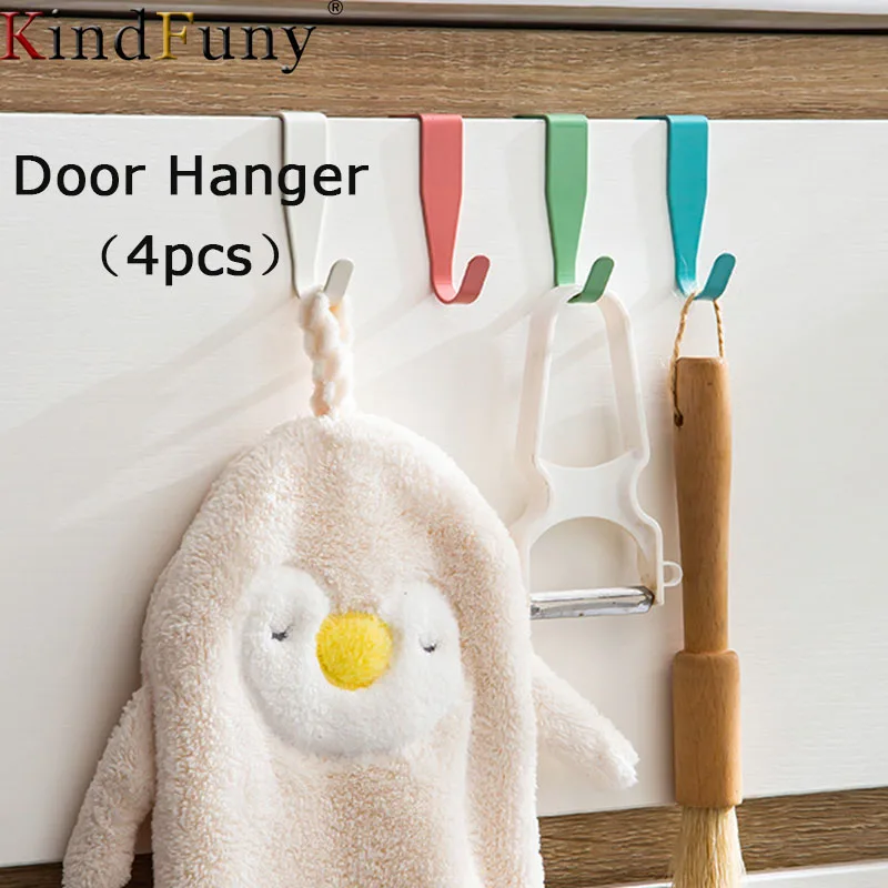 

4 Pcs Pack Multi-Purpose Carbon Steel Wall-mounted Hook Door Hooks No-drilling Cabinet Storage Hanger Clothes Hanger Door Hanger