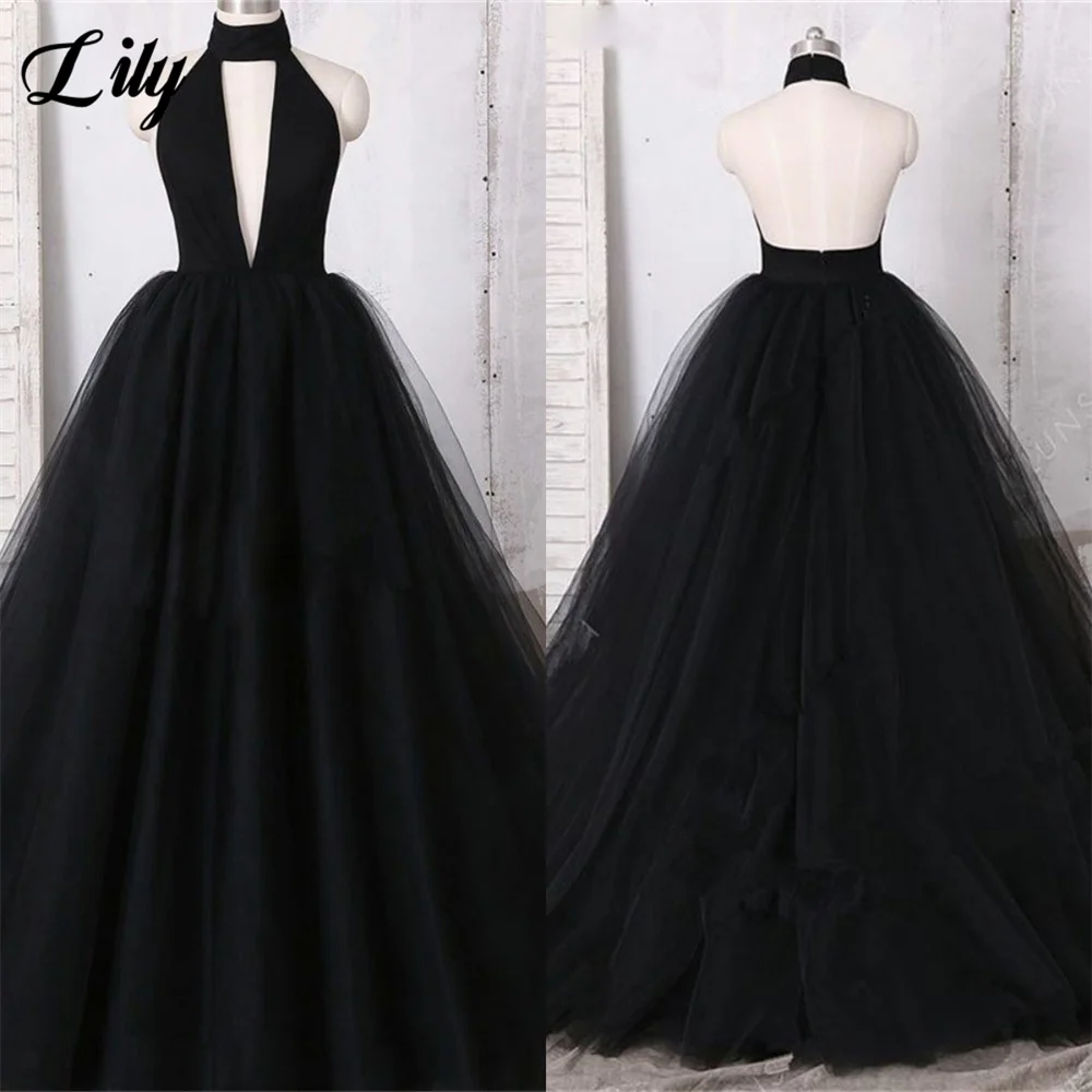 Lily A Line Halter Evening Gown Deep V Neck Elegant Prom Dress Sleeveless Wedding Evening Dresses robes de soirée Customized