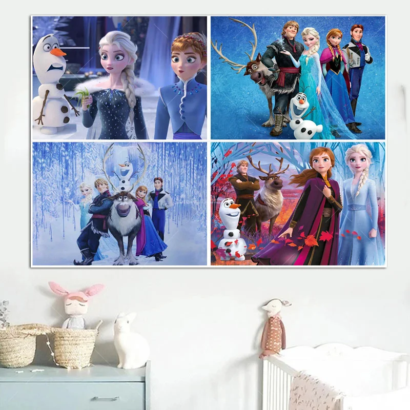 Disney Movie FROZEN Princess Anna Elsa Canvas Painting Kristoff And Sven Posters and Prints Wall Art Picture For Kids Room Decor