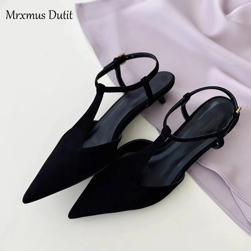 Mrxmus Dutit 2024 Spring New Comfortable Pointed Sandals Minimalist temperament slim heel pointed toe single shoes