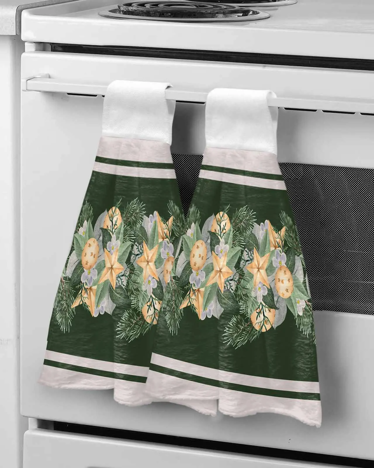 Christmas Pine Needle Light Ball Hand Towels Microfiber Bath Hanging Cloth Quick Dry Cleaning Cloth Xmas Kitchen Towel