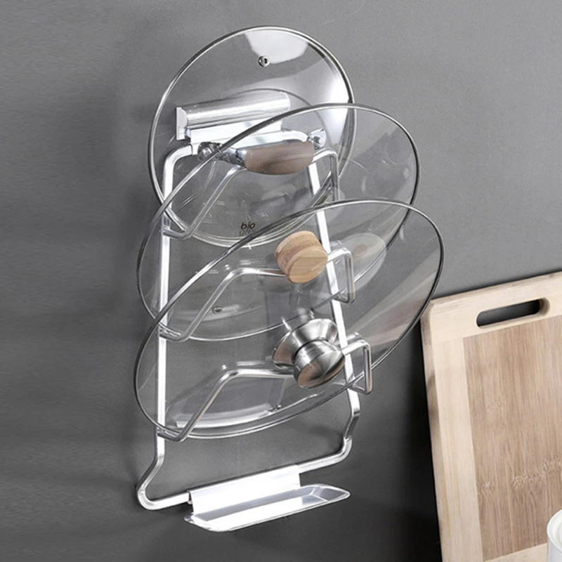 Kitchen  Anti-fall Wall Mounted Pot Lid Rack Stand Aluminum Pan Cover Holder Cutting Board Storage Shelf Punch-free Drain Holder