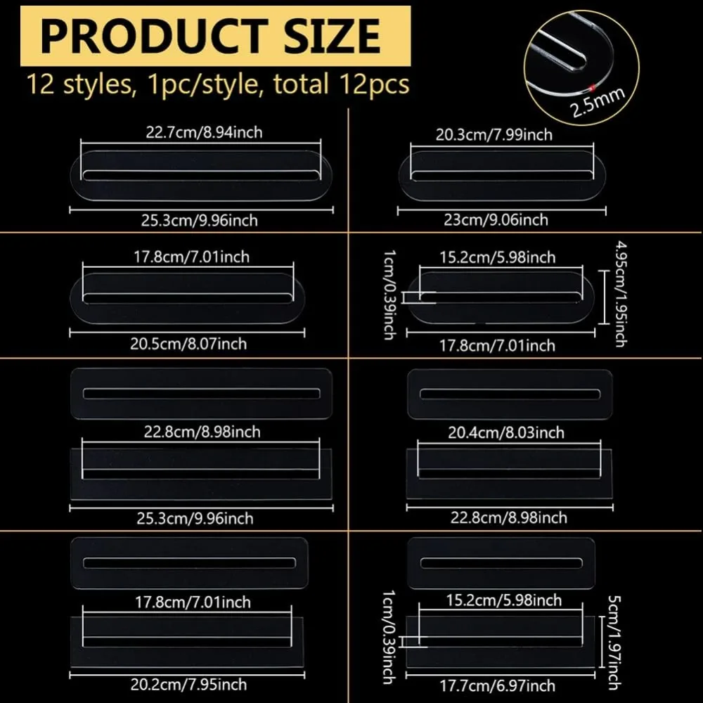 12Pcs 3Styles Acrylic Zipper Overlay Template 6/7/8/9 inch Zipper Measuring Template Zipper Pocket Placement Tool for Sewing Bag