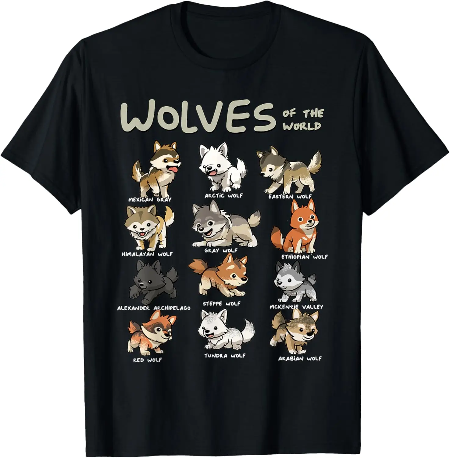 

Wolves of the Graphic Tee Cute Chibi Animal Lover Cotton T-Shirt for Men Casual ﻿