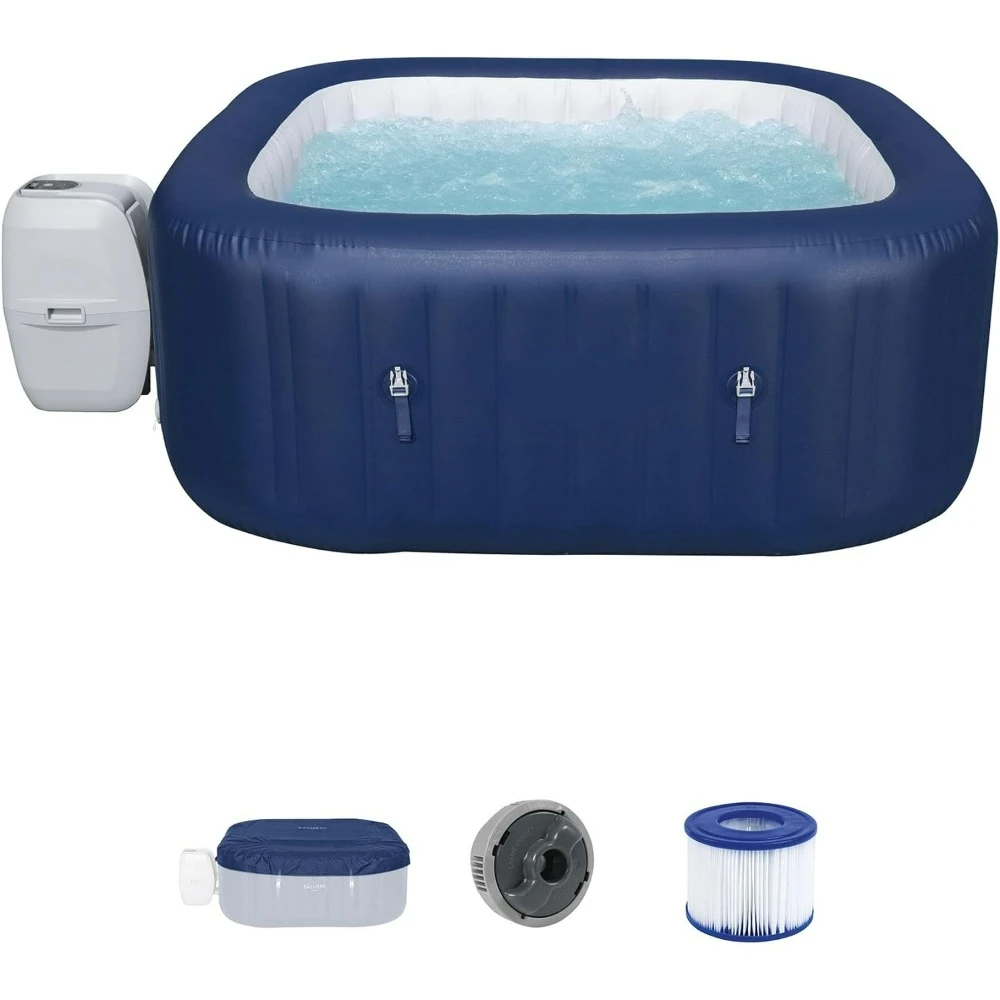 4 To 6 Person Inflatable Hot Tub Square Portable Outdoor Spa With 140 AirJets And Energy Saving Cover，inflatable Pool