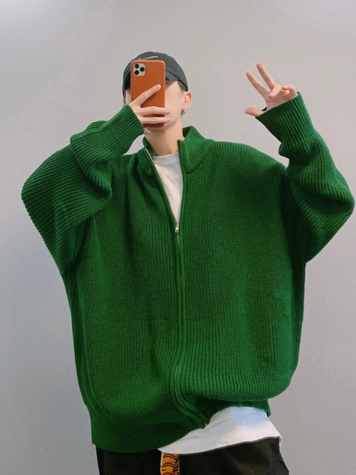 

een Zipper Collar Oversized Sweater Jaet Men's Autumn Winter Street Sle Casual Long Sve Faionable Knitted Top