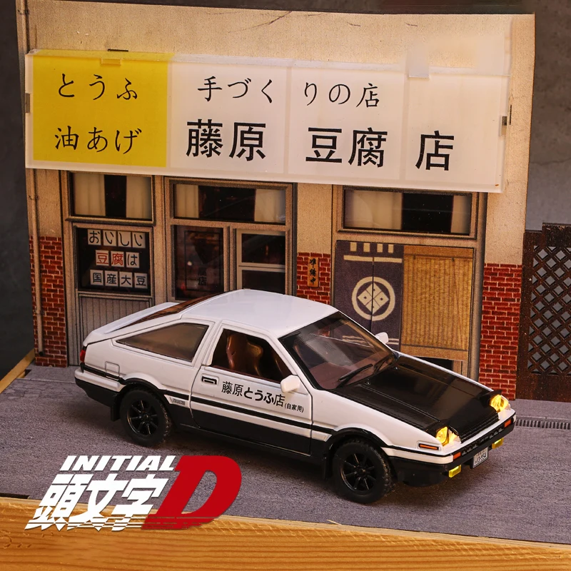 1:32 Initial D AE86 Fujiwara Tofu Shop Garage Display Case PVC Parking Lot Model Simulation Miniature Parking Space Scene