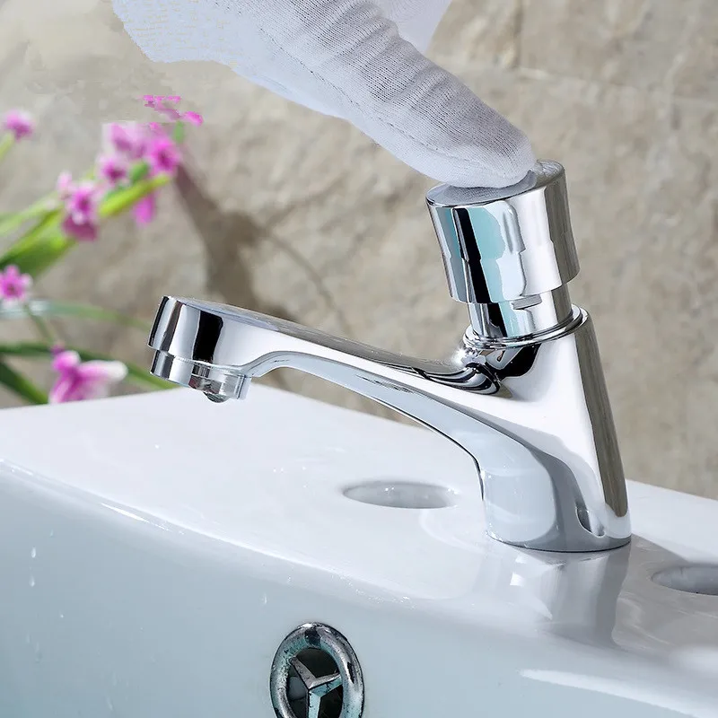 

Vidric Deck Mounted Brass Time Delay Faucet Touch Press Auto Self Closing cold Water Saving Tap for Public Toilet Metered Faucet