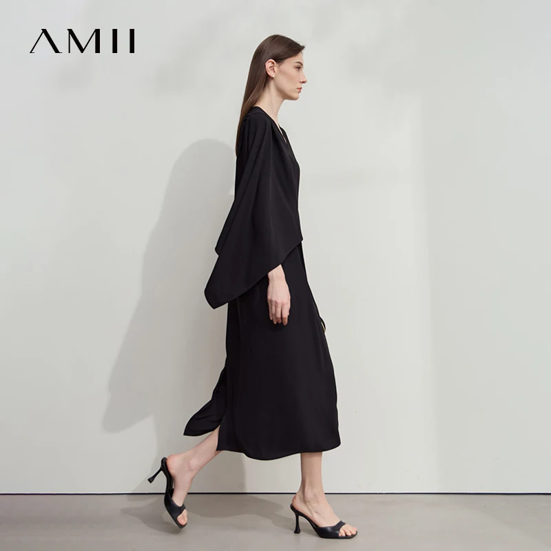 AMII Minimalis 2025 Summer Dress New Lady Asymmetric V-Neck Dresses Women's  Vacation Strap Back Sexy Black Long Dress 12552051 - AliExpress 200000345