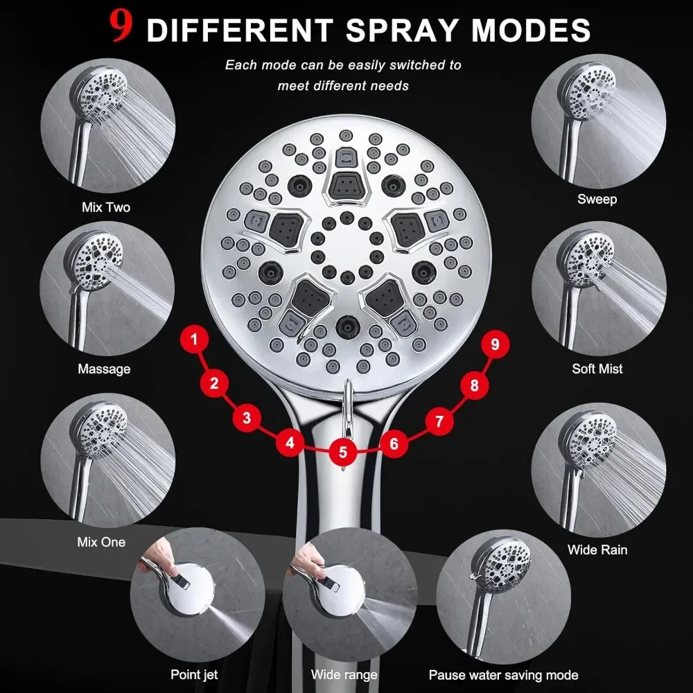 Imagem -03 - Chuveiro o com Handheld Spray Combo Chuveiros Braço de Extensão Ajustável Modos 14 de Alta Pressã