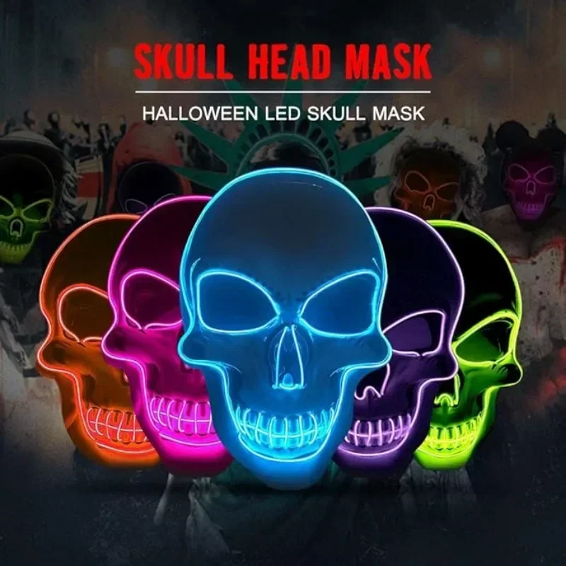 Neon Led Skull Mask Terror Party Mask Ghost Head Skeleton LED Luminous Mask EL Cold Fluorescent Halloween Party Masquerade Mask