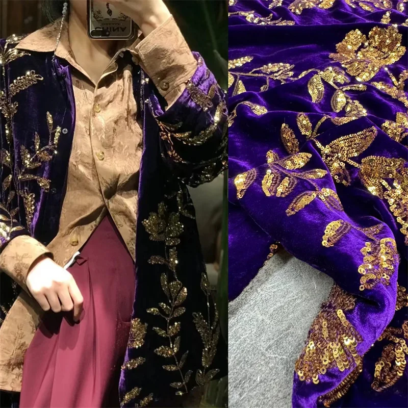 

Новая шелковая бархатная ткань с вышивкой в китайском стиле, фиолетовое осенне-зимнее высококачественное пальто, жилет, шелковая бархатная ткань Cheongsam