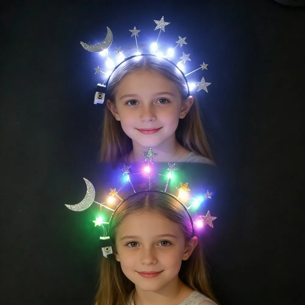 

10 шт. светящихся в темноте повязок на голову в виде звезд и лун для девочек и женщин, корона для дня рождения, светящаяся повязка для вечеринки, Хэллоуина, фестиваля