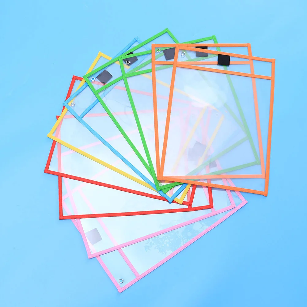 

8pcs Dry Erase Pockets Clear File Bag Office Supplies Reusable Sheet Protectors Document Pouches Sturdy PVC Student Stationery