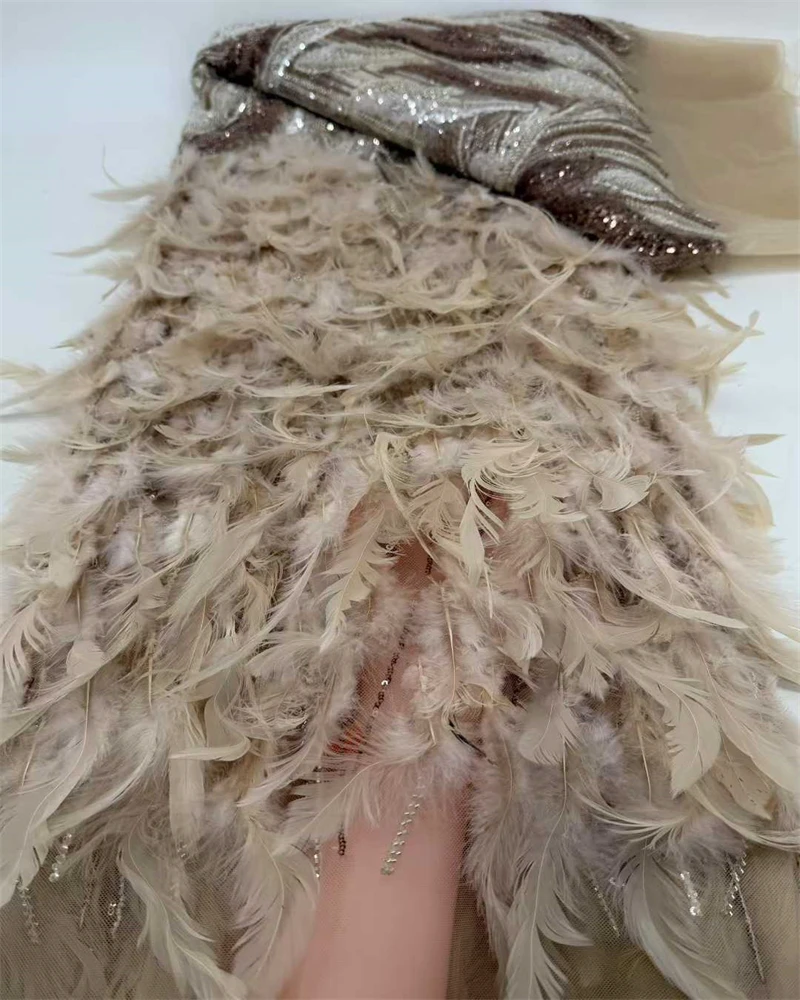 African 3D Feather Mesh Lace Fabric 2026 French Nigerian Handmade Beaded Sequin Lace Fabric for Ladies Party Dress Sewing