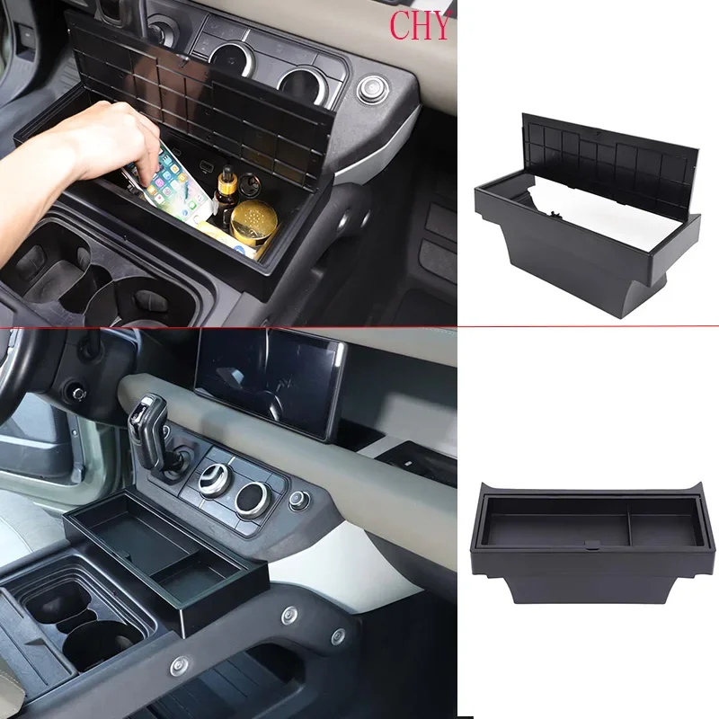 

ABS black For Land Rover Defender 90 110 130 2020-25 car central control double-layer storage box mobile phone tray accessories
