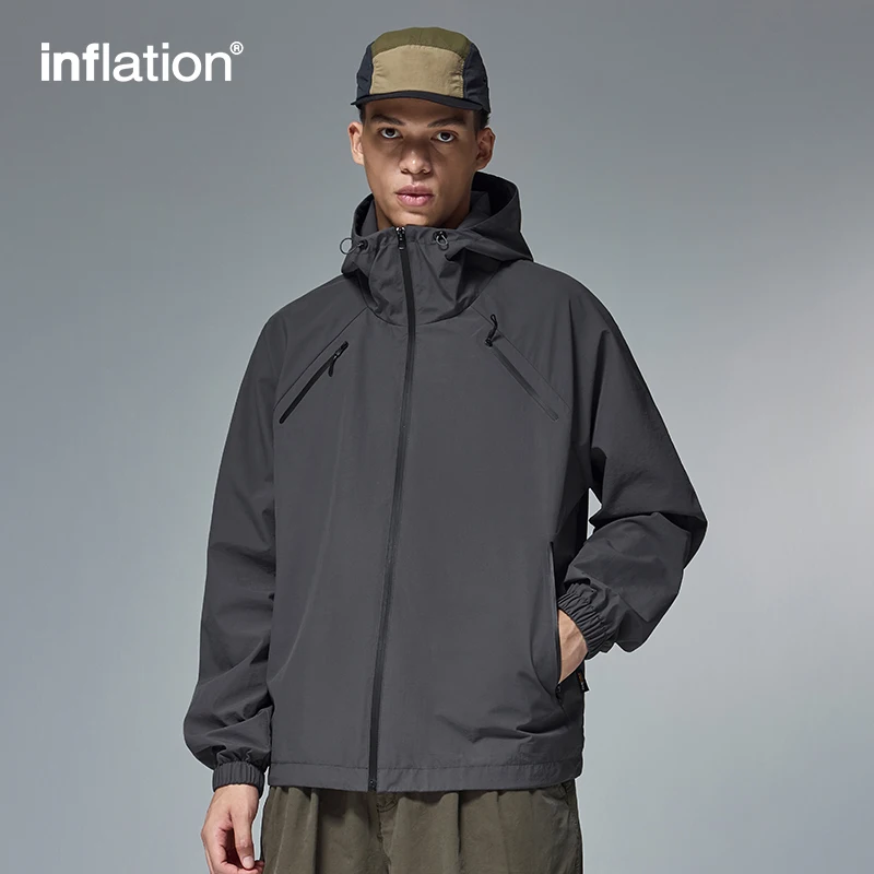 INFLATION Waterproof Jacket Unisex Quick-Dry Zip Hooded Outdoor Sports Jacket for Men