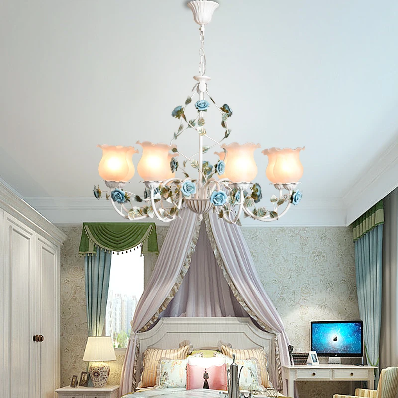 French Countryside Led Pendant Light Home Decoration Living Room Bedroom Kitchen Garden Rose Flower Grass Lighting Fixtures