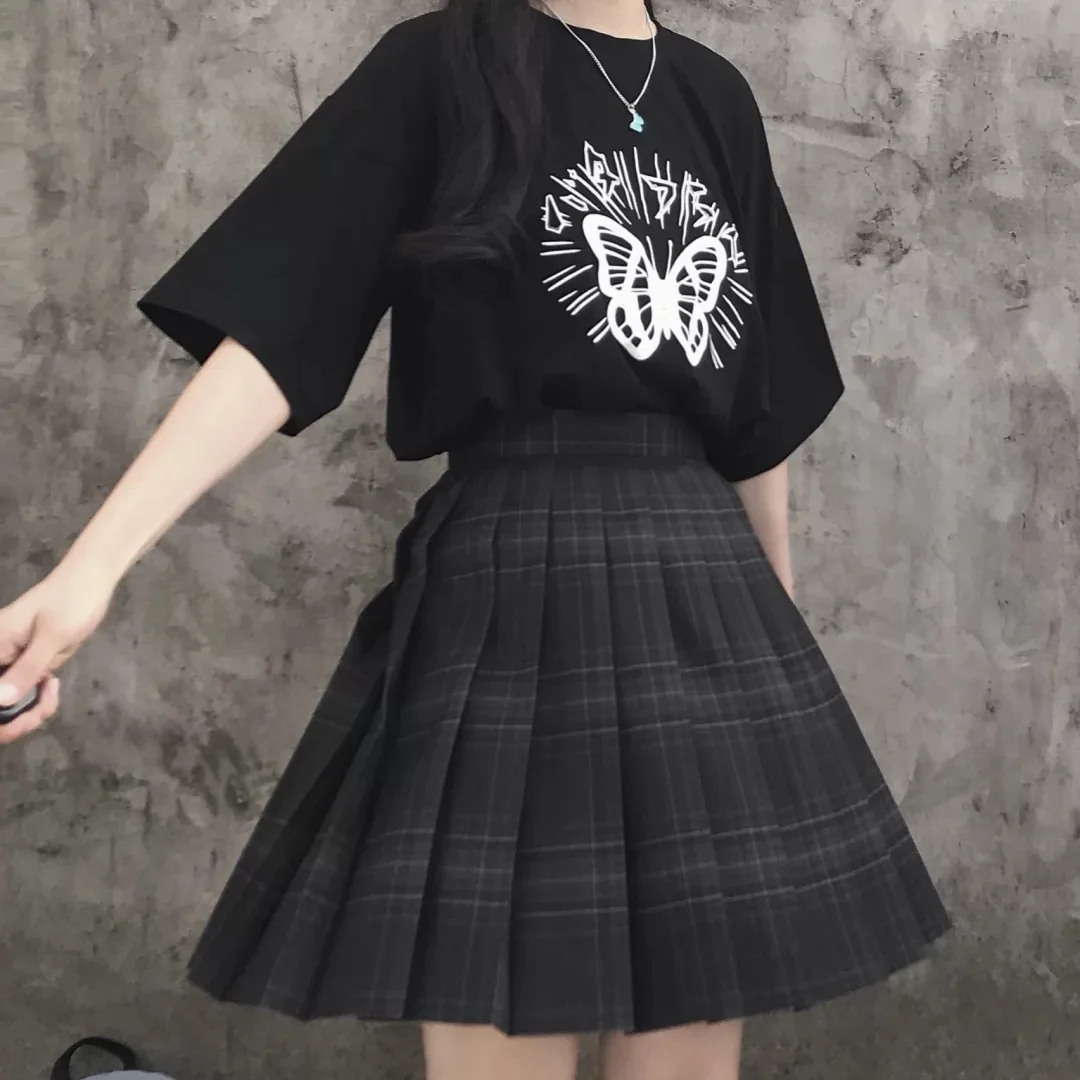 New Preppy Black Plaid gonna a pieghe donna moda giapponese uniforme scolastica ragazza Kawaii vita alta a-line minigonna carino JK