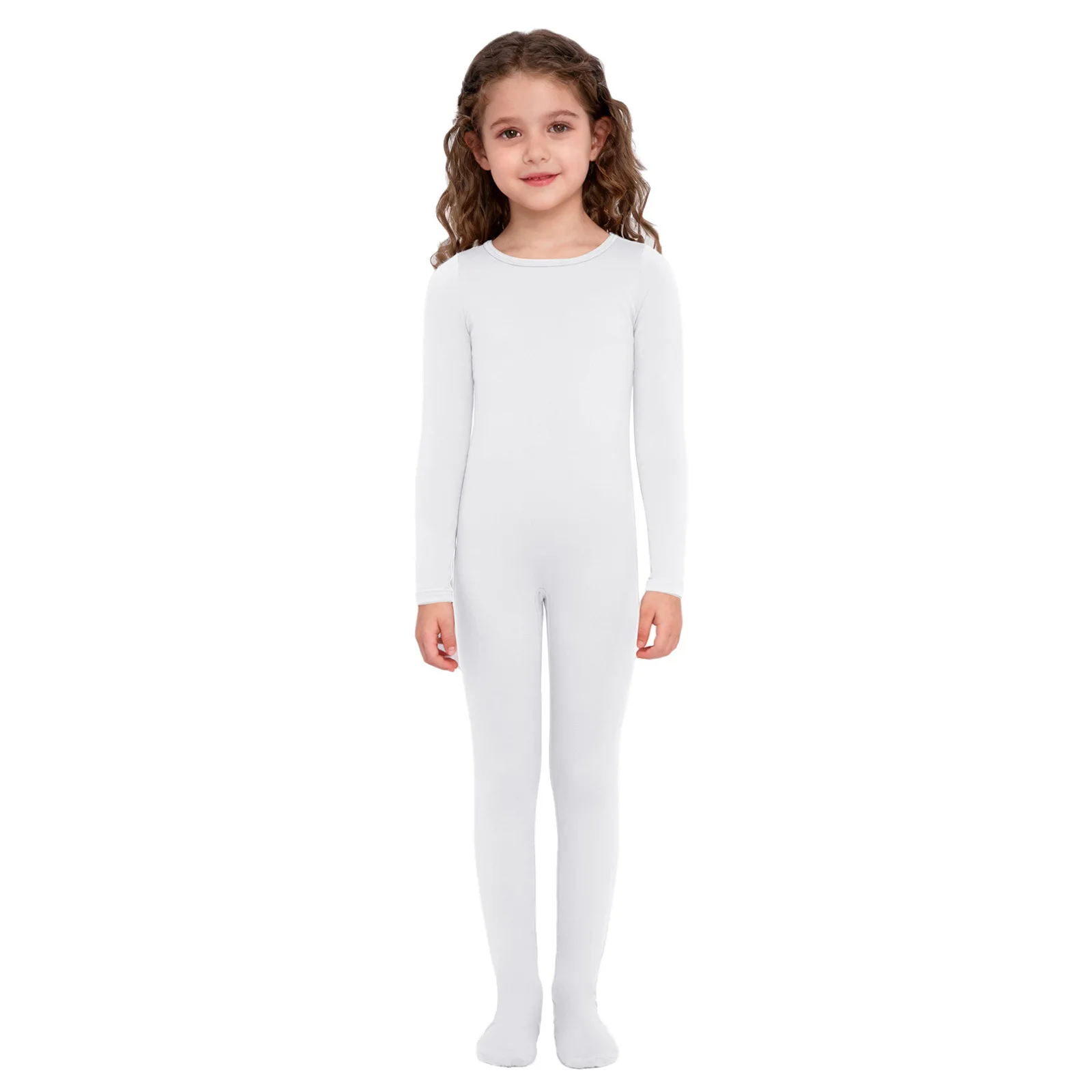 Combinaison à manches longues pour enfants filles, danse de Ballet, gymnastique, patinage artistique, pieds, couleur unie, vêtements d'entraînement d'échauffement