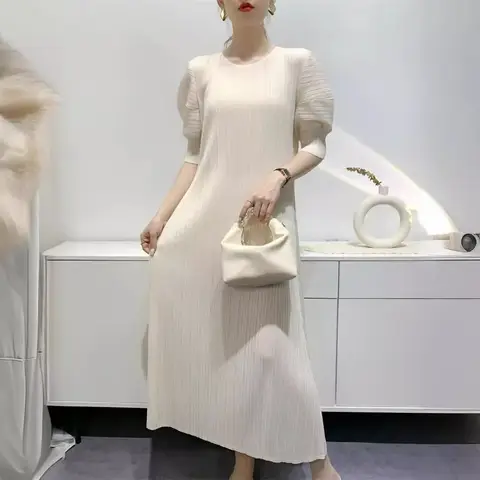 मियाके प्लीटेड ड्रेस 2024 समर न्यू राउंड नेक लूज़ और आरामदायक ए-लाइन शॉर्ट स्लीव मैक्स ड्रेस 8 best sales मियाके पोशाक - №3