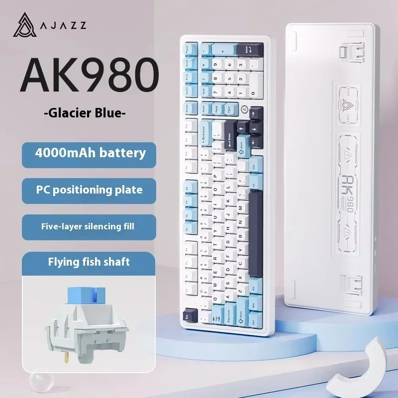 AJAZZ AK980 Mechanisch gamingtoetsenbord, 2,9 cm TFT-scherm, volumeknop, pakkingstructuur met 98 toetsen, RGB-verlichting, hot-swappable PR4