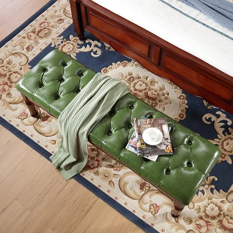 

American retro bed end stool, bedroom bedside stool, carved bedroom bench, shoe stool, European all solid wood bed end stool