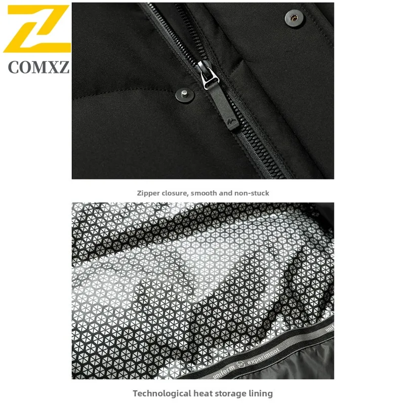 COMXZ Mens Long Down Jacket Hooded Collar Outdoor Commuting Office Warm Parka Hiking Hiking Cold Protection Autumn Winter Coat