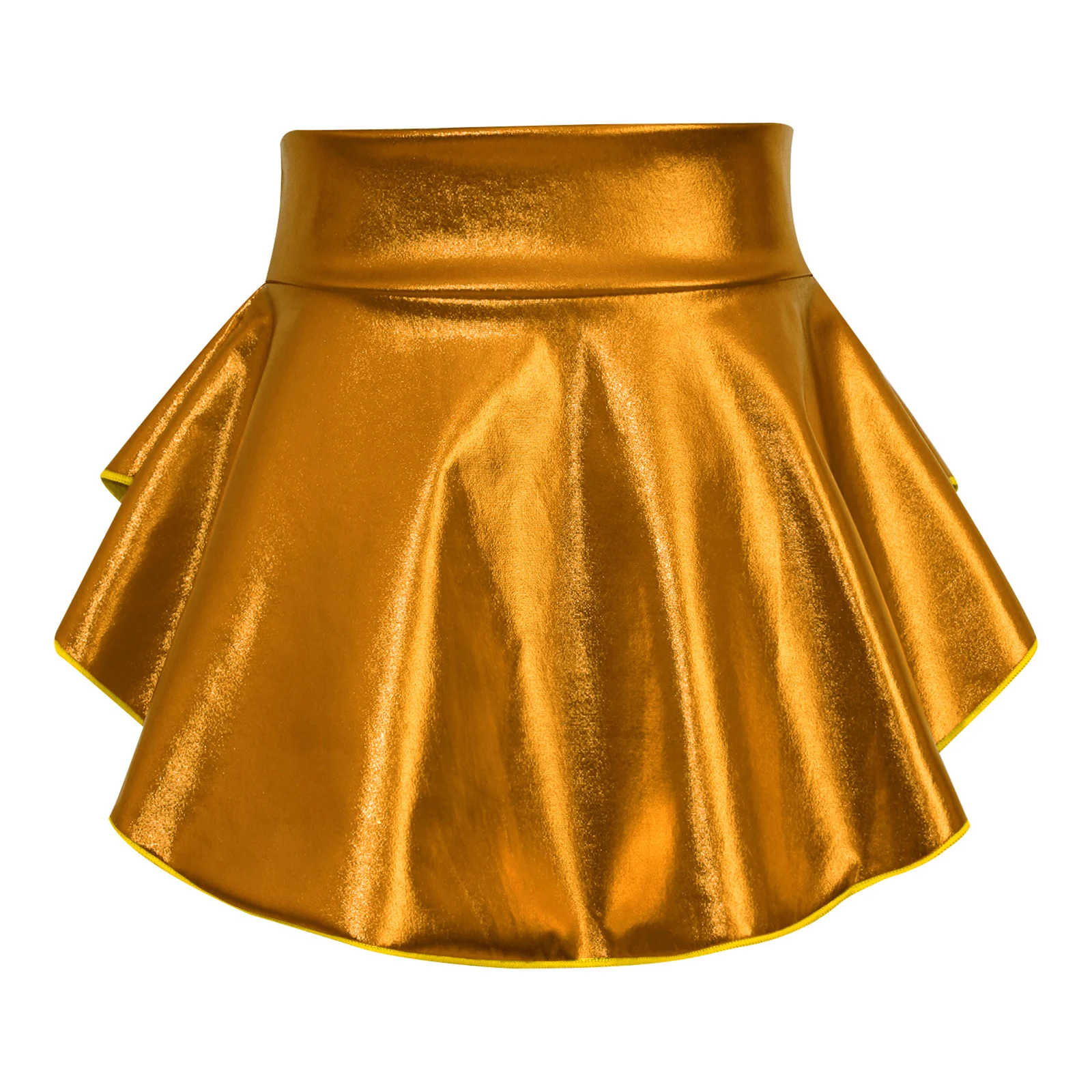 Kids Girls Metallic Jazz Disco Dance Skirt High Waist Double-layer Ruffled Skirt Streetwear for Hip Hop Dance Stage Performance