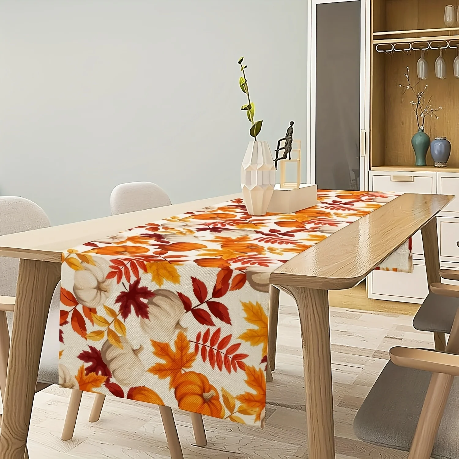 1 مفرش طاولة مطبوع عليه أوراق اليقطين لعيد الشكر 2D طباعة مسطحة ديكور منزلي احتفالي ديكور طاولة طعام لعيد الشكر ساحر