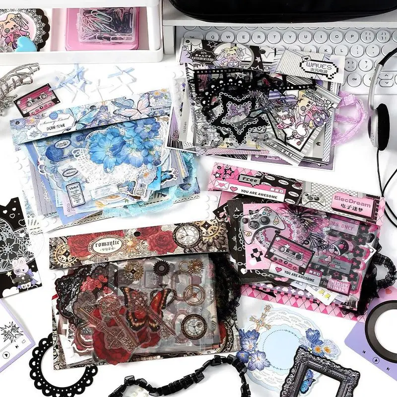 58 Sheets Vintage Ita Bag Decor Material Pack Retro Ornament Decals Scrapbooking DIY Stationery Supplies