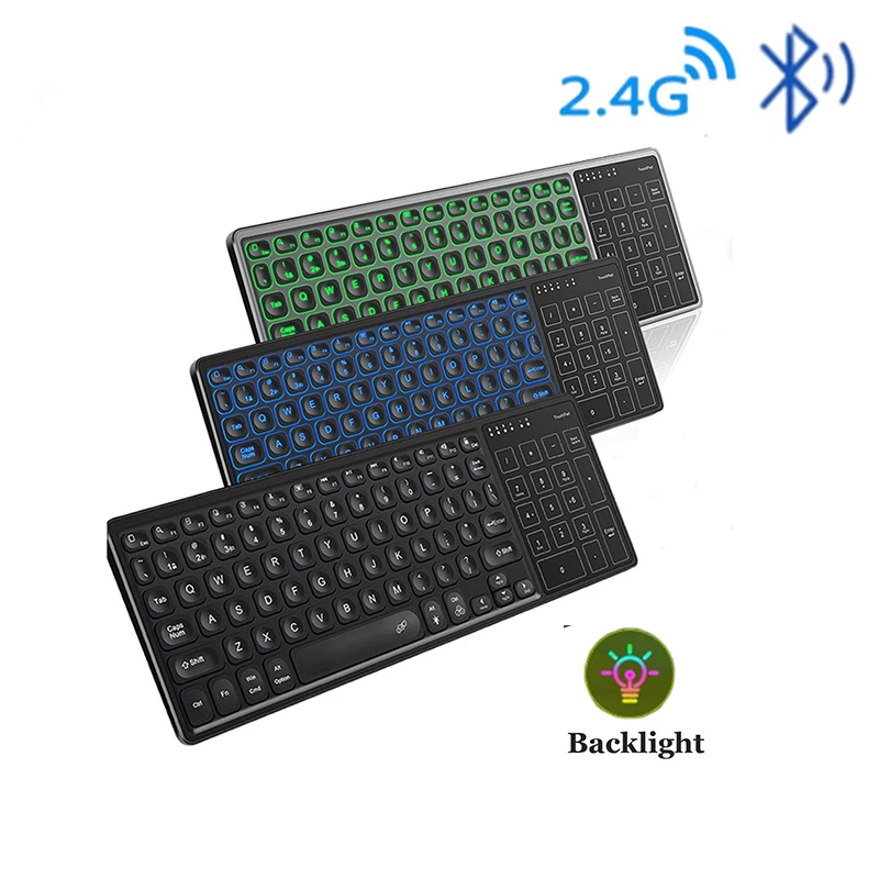 Backlit 7-Colors Bluetooth Keyboard with Touchpad 2.4G Wireless Multimedia Rechargable Keyboard for Laptop PC Tablet